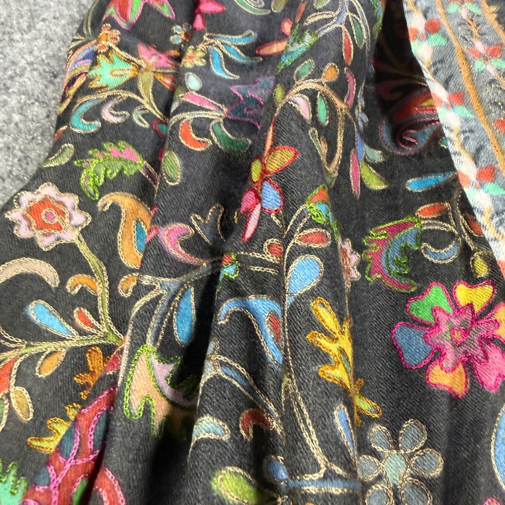 Pashmina Kashmiri Aari Hand Embroidered Kalamkari Fine Wool Shawl Stole 80"x30" - Picture 2 of 11